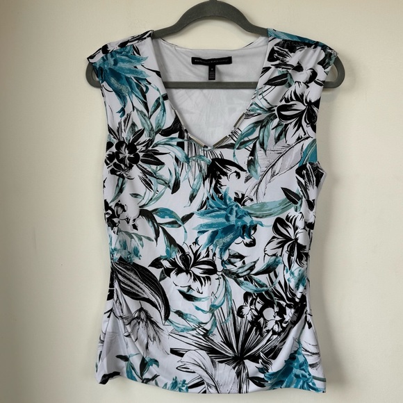 White House Black Market Tops - White House Black Market Tropical Print Sleeveless Blouse